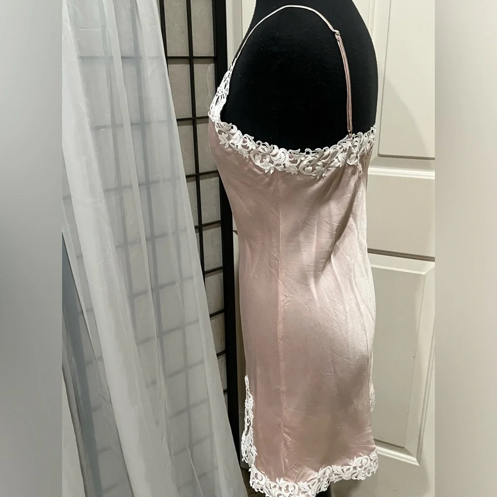 THXSILK Silky Blush Pink Lace Trim Slip SILK Dress women SIZE 8/10